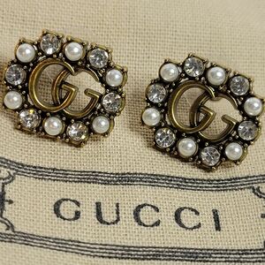 Gucci Gold Earrings with Crystal and Pearl Accents
